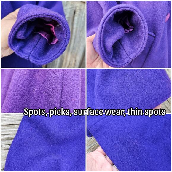 VTG Purple Pea Coat Wool Blend Double Breast Jacket Pockets Vintage USA Size 16 - Picture 5 of 12